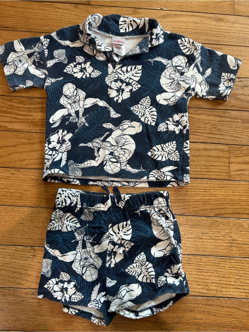 Kids Short Sleeve Set  - Navy Tropical Spider Print